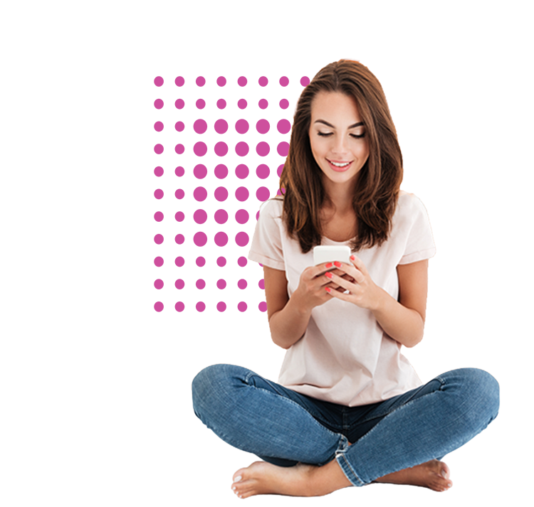 woman standing laptop with dot grid